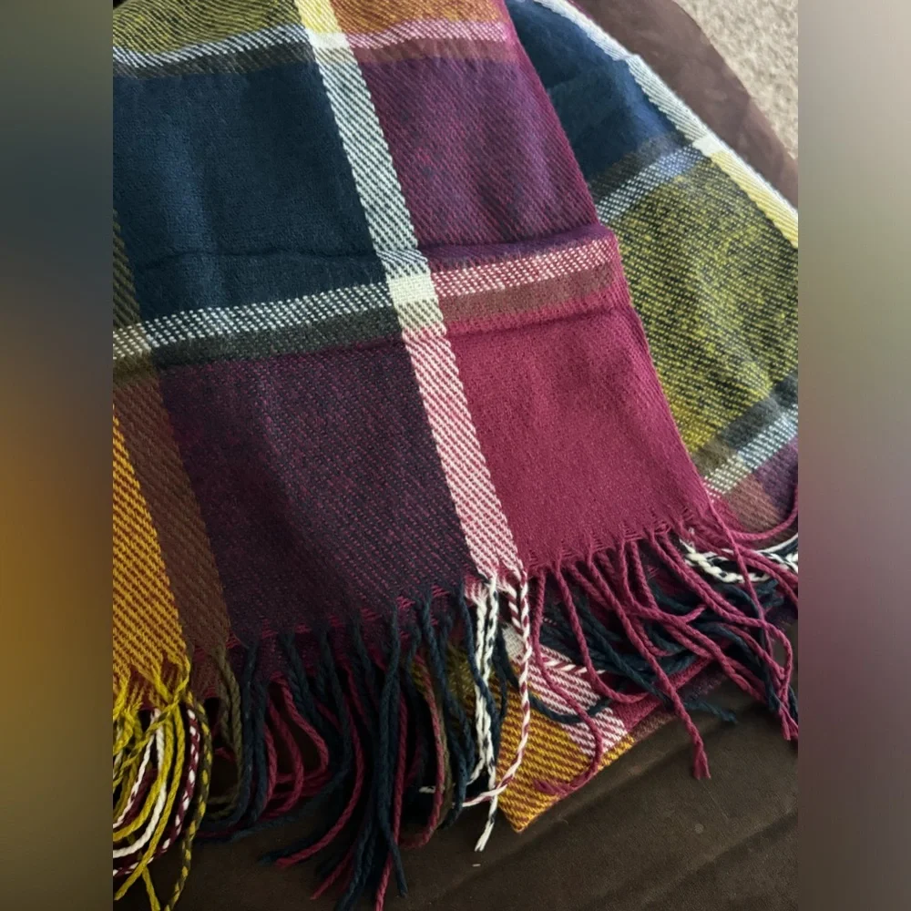 NEW Plaid Scarf - winter/fall scarf - purple, blue, yellow
